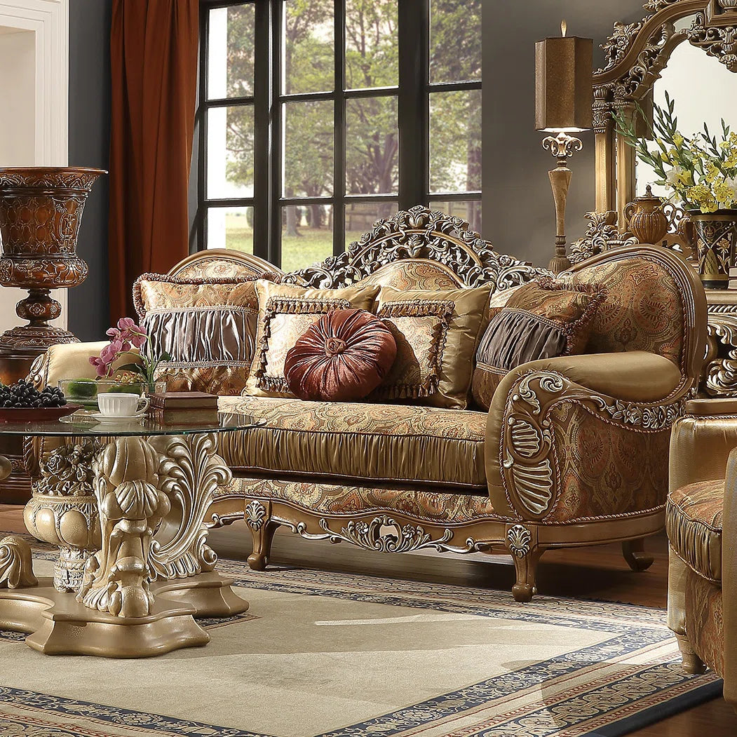LIVING ROOM SOLID WOOD/FABRIC SOFA | LIGHT MAPLE W/SILVER HIGHLIGHT - OUCHCART | luxury Sofa