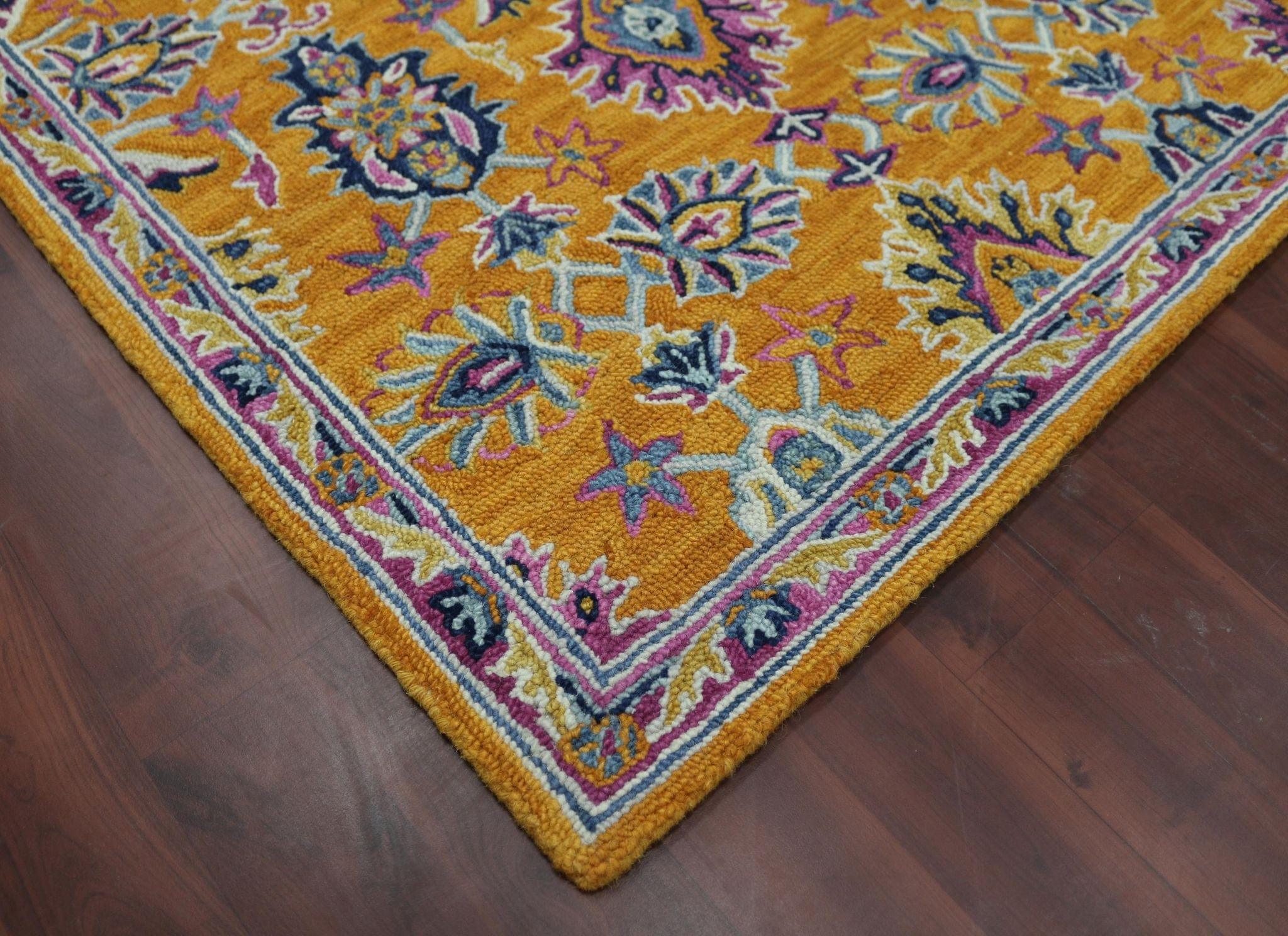ORANGE Wool Boho 5X8 Feet Hand-Tufted Carpet - Rug - Ouch Cart