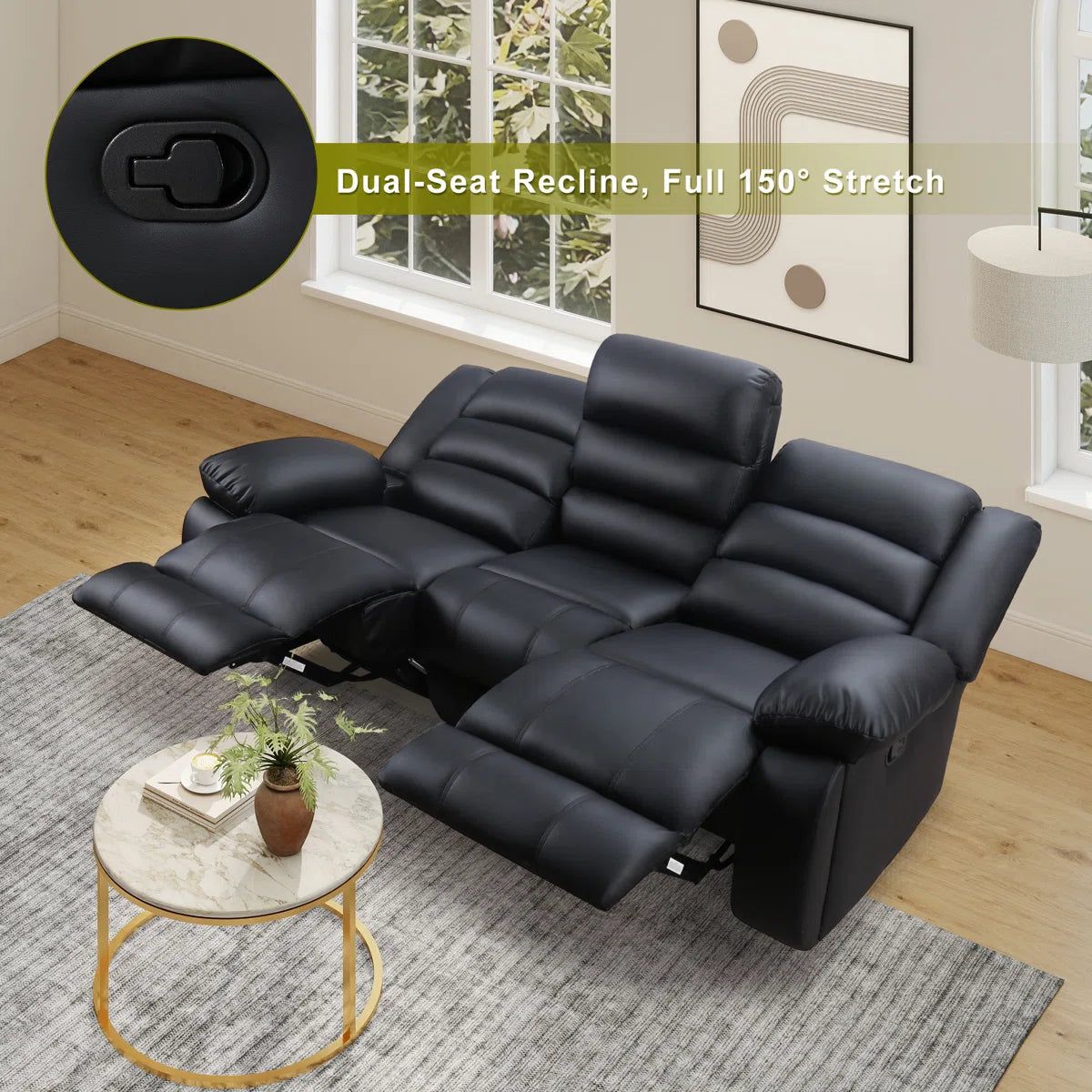 Modern Configurable Manual Reclining Leather Sofa Set