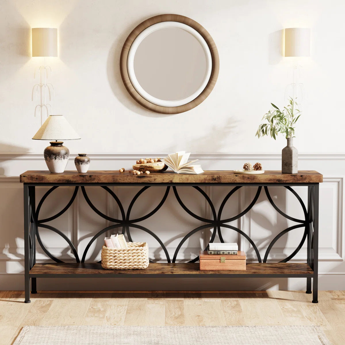 Exquisite Lattice Frame Sofa Table