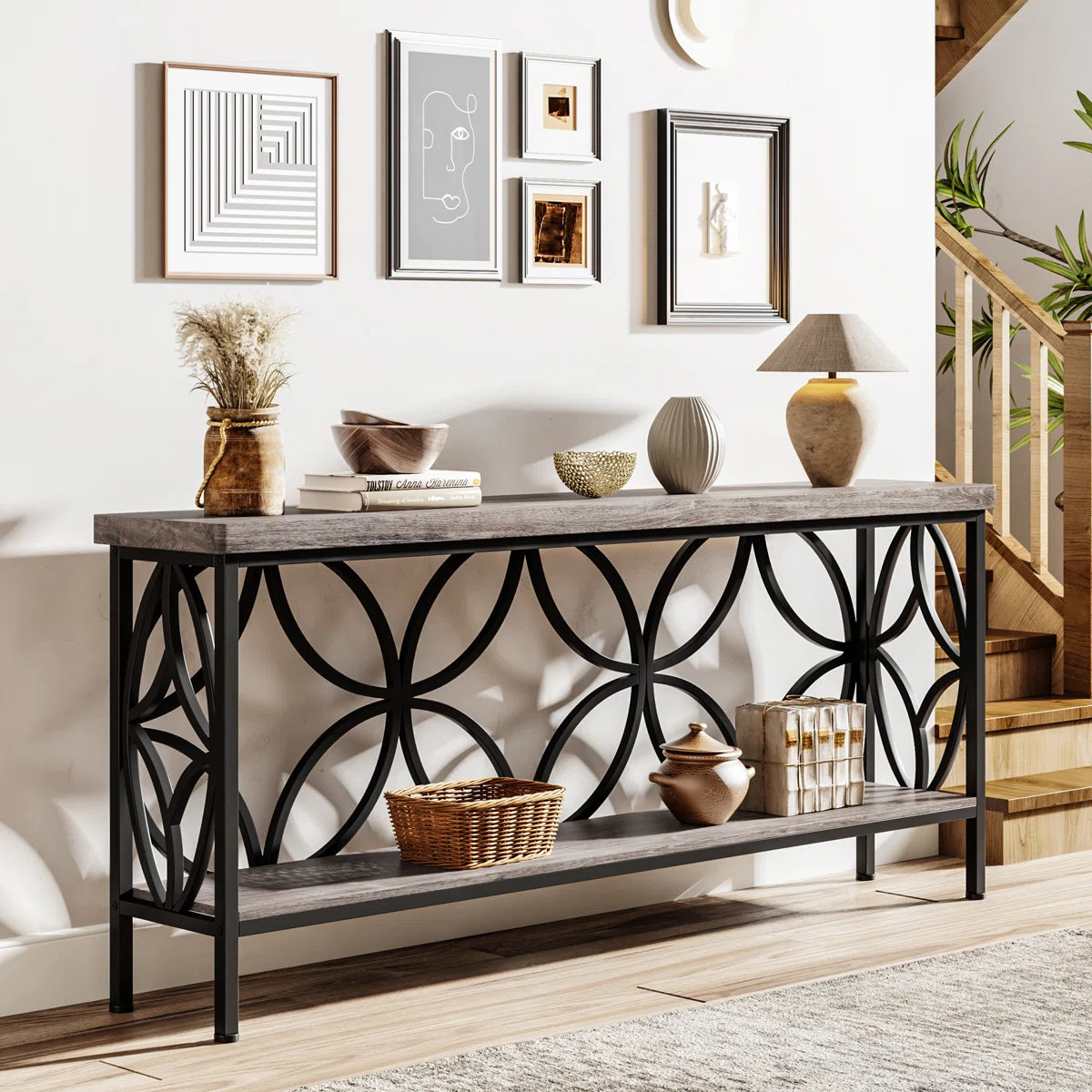 Exquisite Lattice Frame Sofa Table