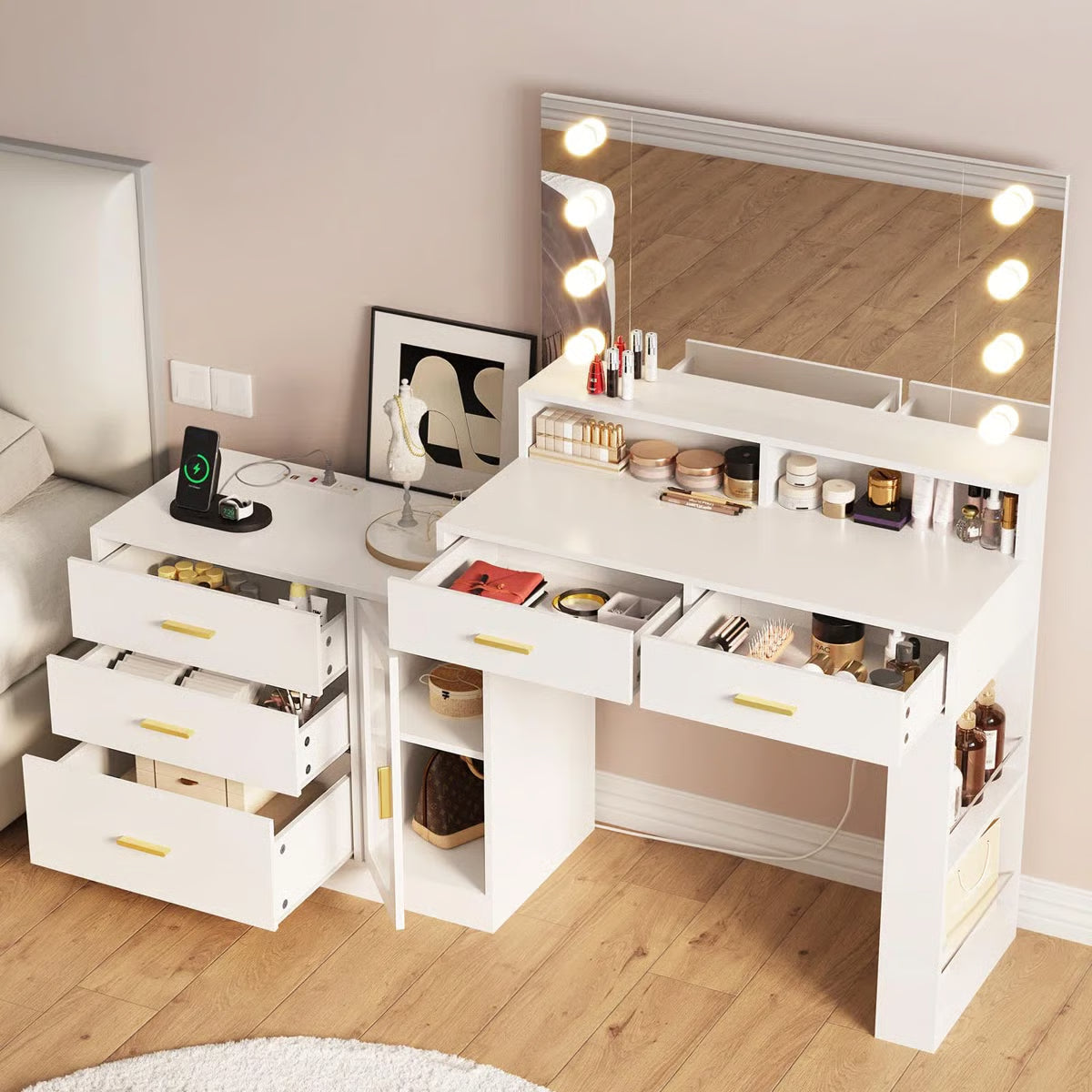 Luxury Large Makeup Vanity Table with Mirror and 5 Drawers- OUCH CART |Dressing table