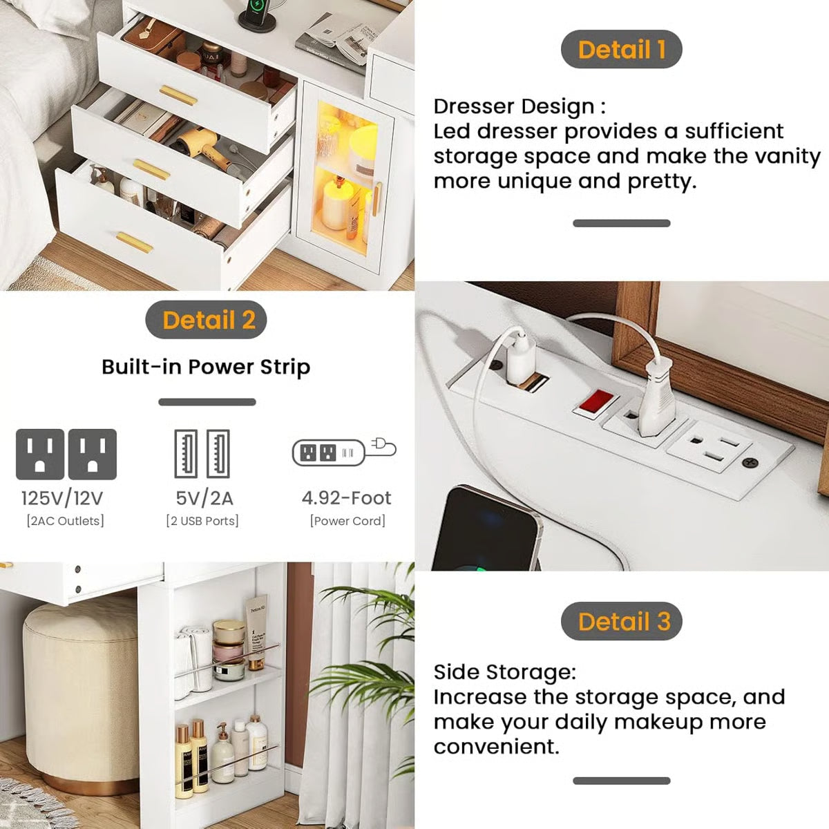 Luxury Large Makeup Vanity Table with Mirror and 5 Drawers