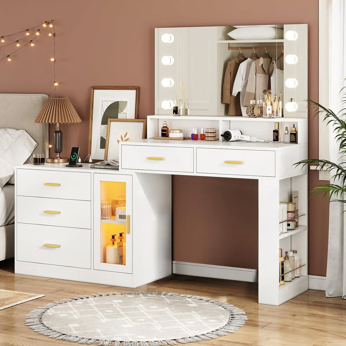 Luxury Large Makeup Vanity Table with Mirror and 5 Drawers
