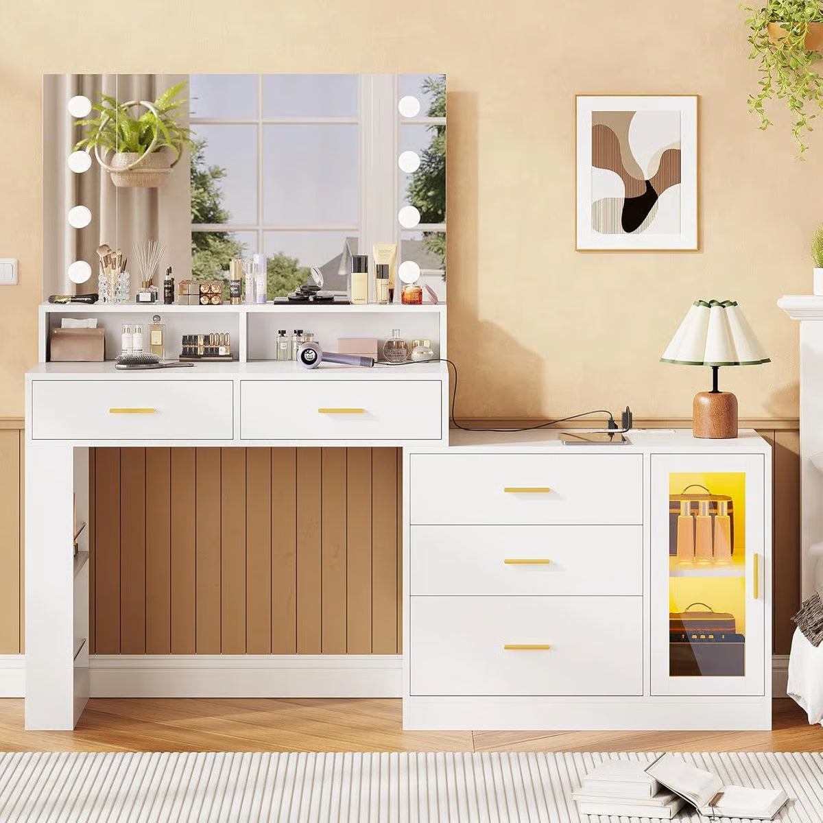 Luxury Large Makeup Vanity Table with Mirror and 5 Drawers