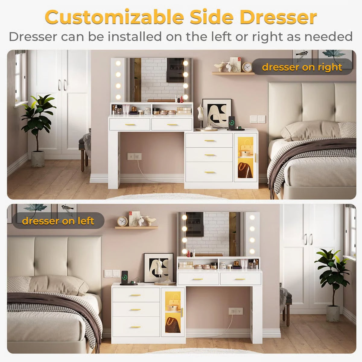 Luxury Large Makeup Vanity Table with Mirror and 5 Drawers