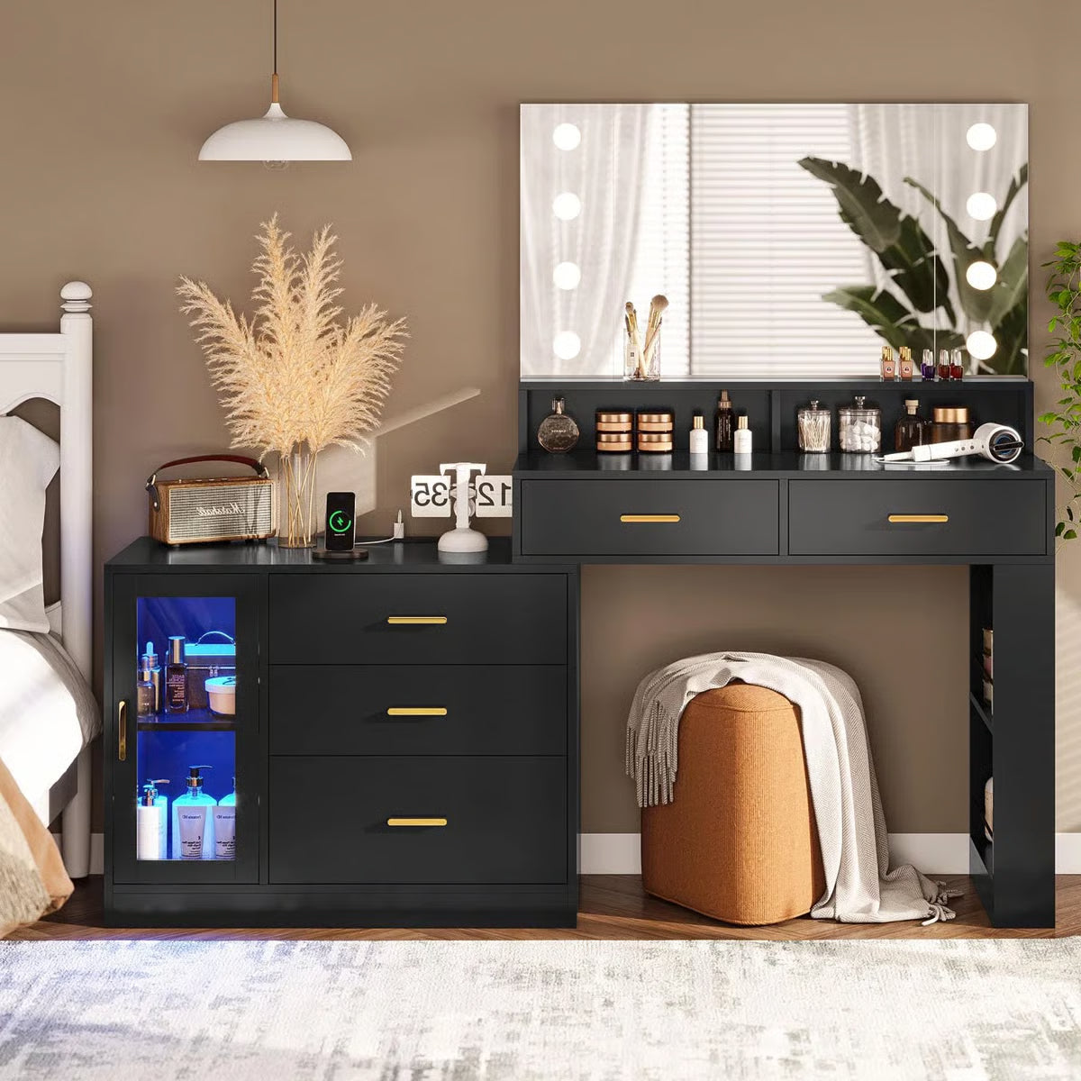 Luxury Large Makeup Vanity Table with Mirror and 5 Drawers- OUCH CART |Dressing table