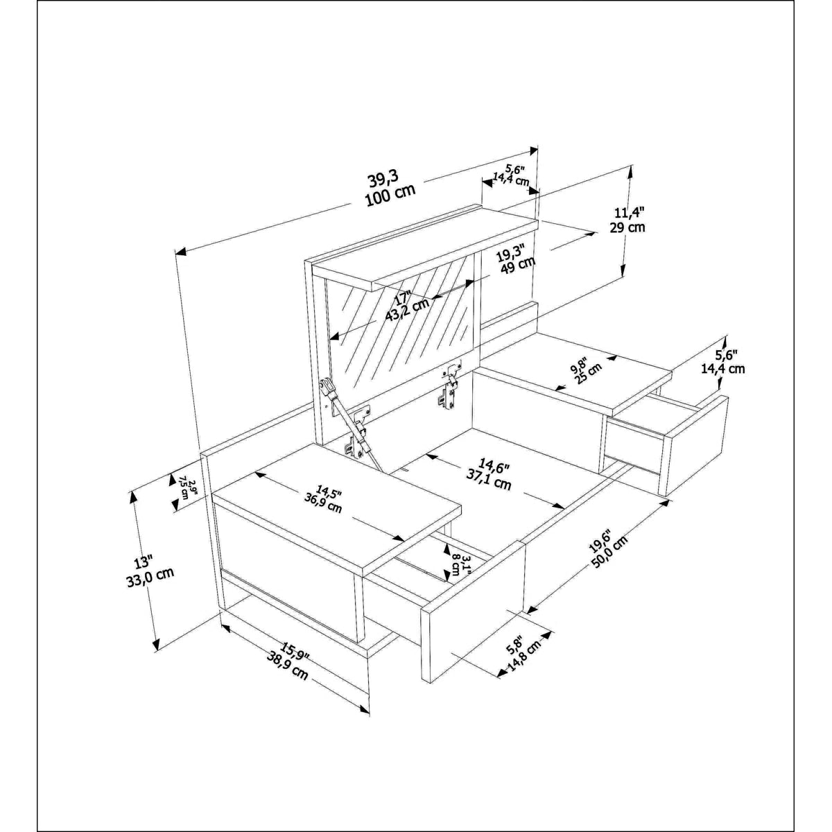 Lenhardt 39" Floating Vanity Desk – Compact Makeup Table with Mirror-OUCH CART |Dressing table