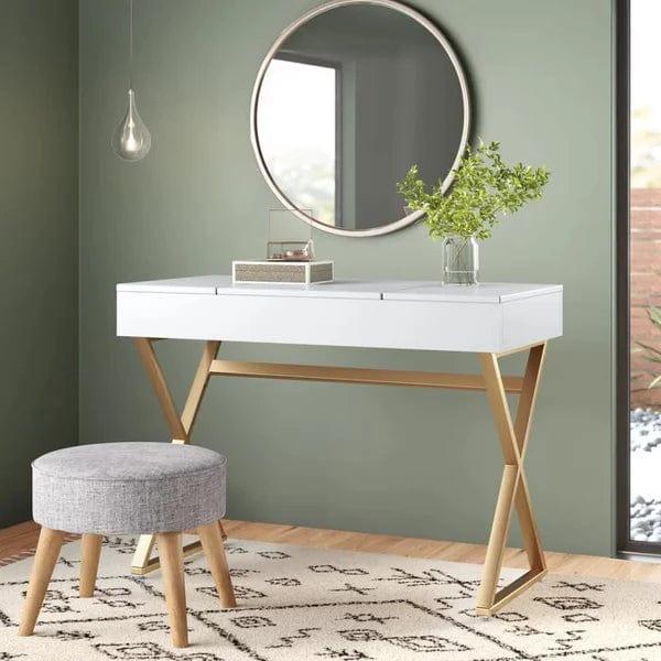 Aaliyah Vanity Desk, Makeup Vanity, White Desk, Makeup Vanity Desk for Bedroom, White and Gold - Ouch Cart