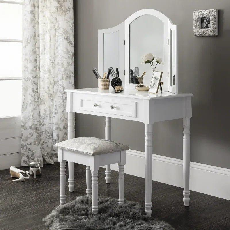 Modern Makeup Vanity Desk with Mirror, One Drawer - Dressing Table Set with Mirror - Ouch Cart