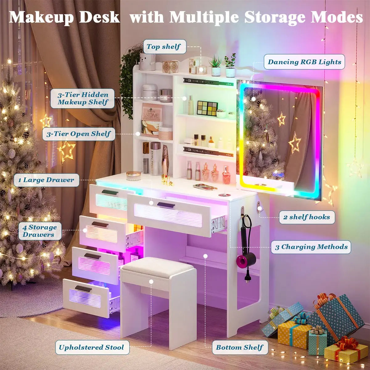 Lieliea Makeup Vanity Desk with Stylish Design and Storage