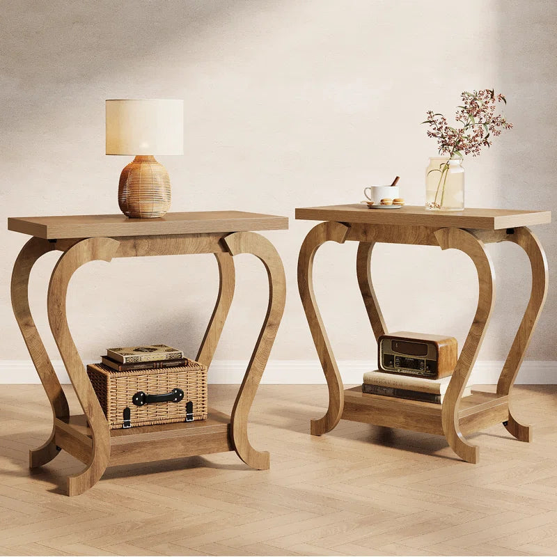 Modern Wooden End Table with Storage Shelf Ouch Cart