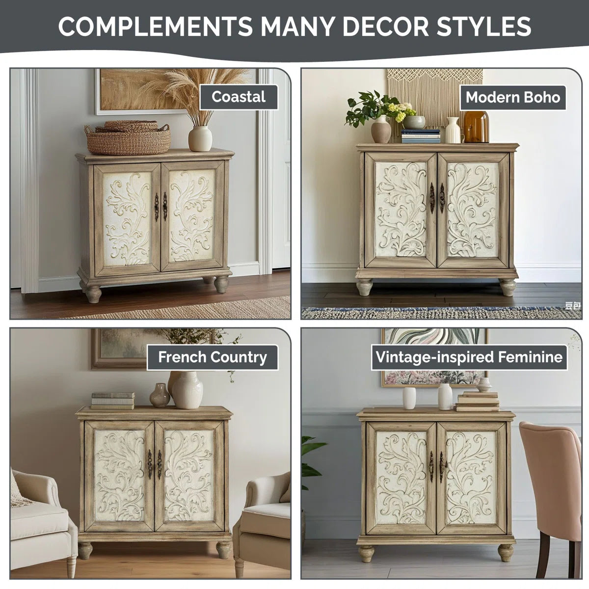 Liza 2-Door Carved Wood Storage Cabinet