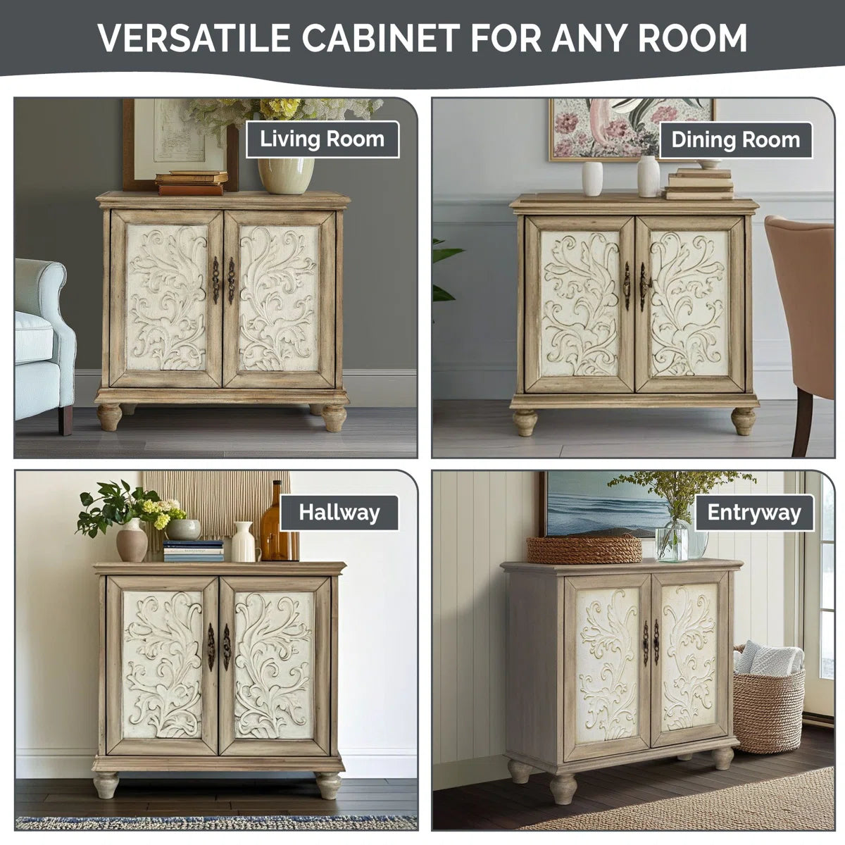 Liza 2-Door Carved Wood Storage Cabinet- OUCHCART| Cabinet
