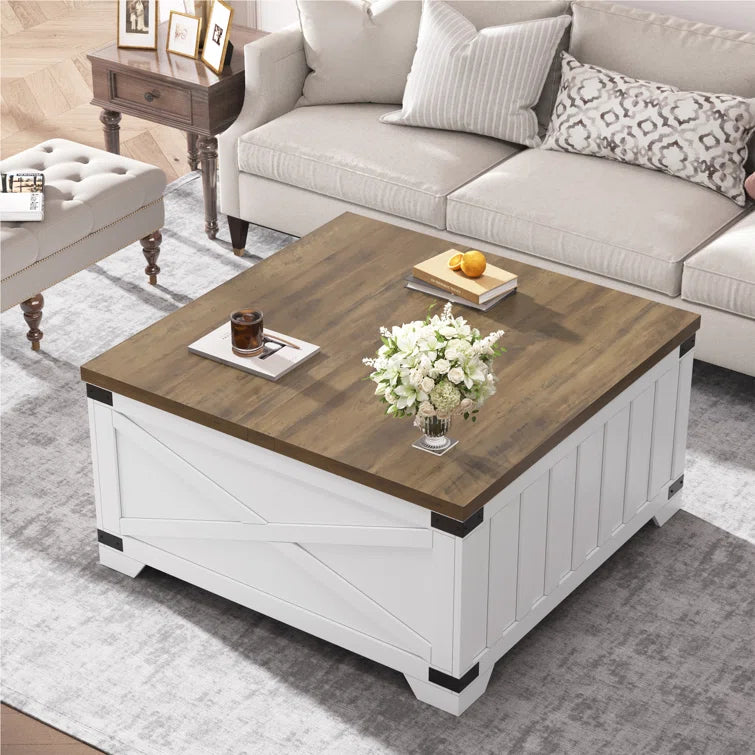 Farmhouse Square Storage Coffee Table with Hinged Lift Top