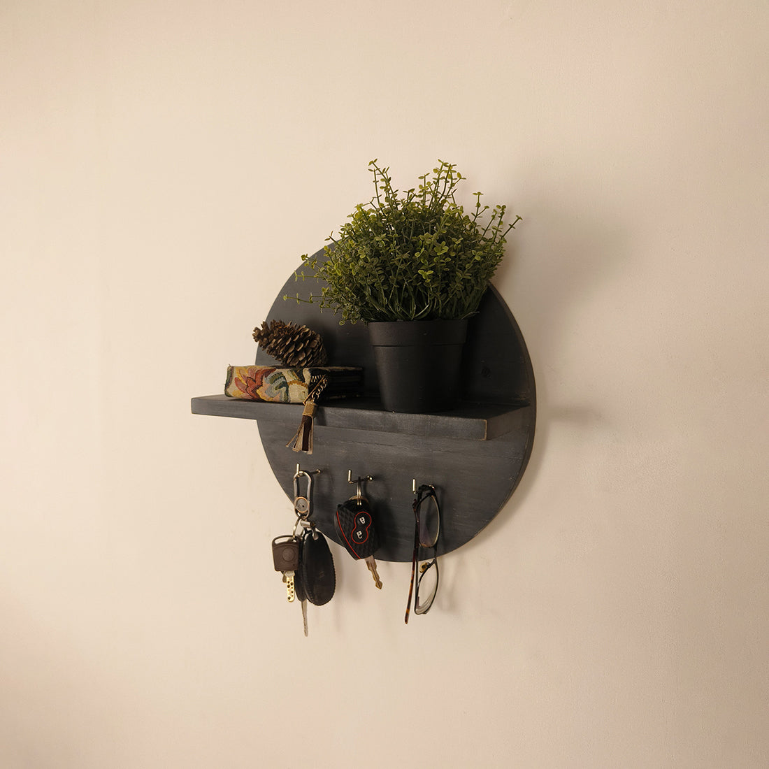 Lotus Wooden Wall Shelf Organiser with Key Holders