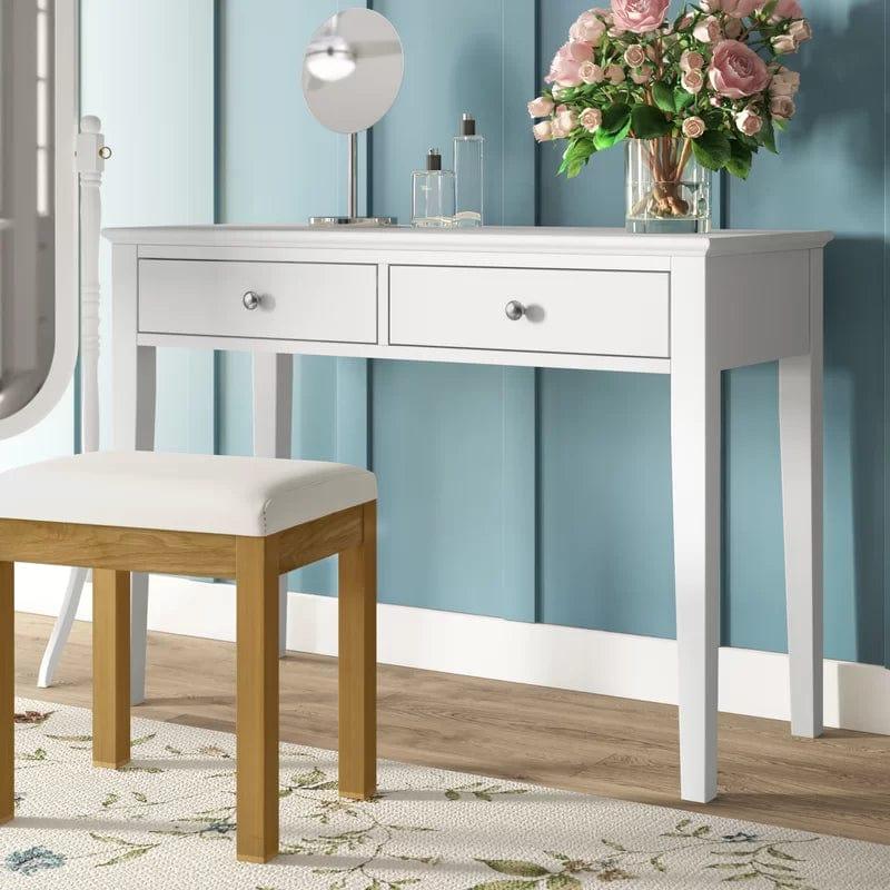 Vanity Set with Mirror, 2 Drawers, Makeup Dressing Table with Stool, Dressing Table for Woman Girls Bedroom (White) (Dressing Table Set) - Ouch Cart