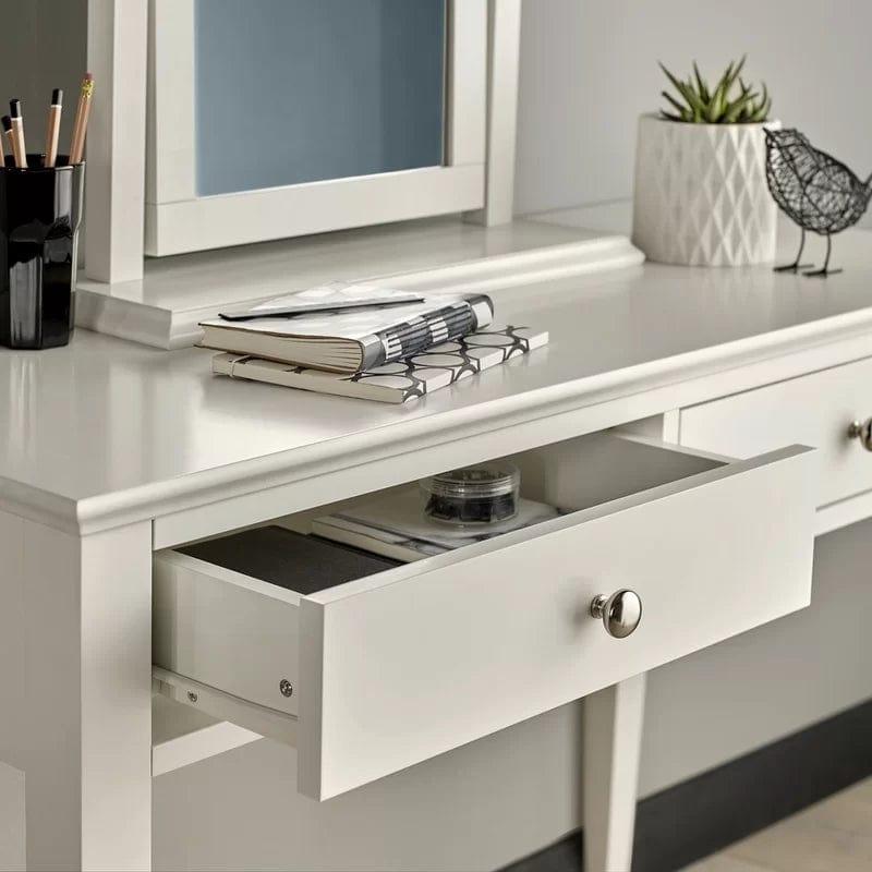 Vanity Set with Mirror, 2 Drawers, Makeup Dressing Table with Stool, Dressing Table for Woman Girls Bedroom (White) (Dressing Table Set) - Ouch Cart