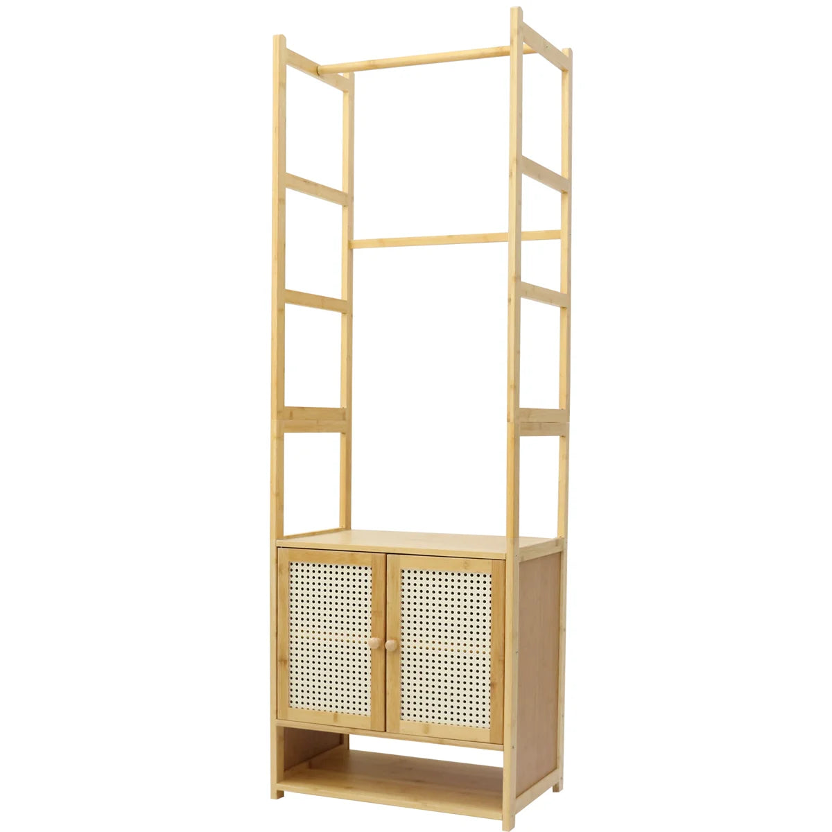 Ouch Cart Bamboo Clothes Storage Rack | Wooden Wardrobe Stand with Shelves & Hanging Rod OUCH CART