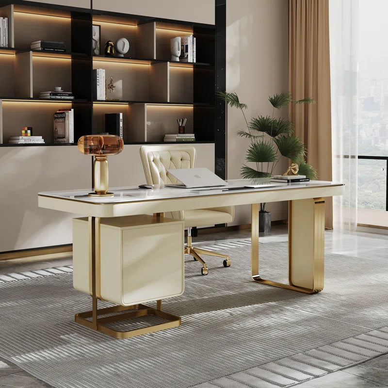 Stone Office Executive Desk with Storage for Computer
