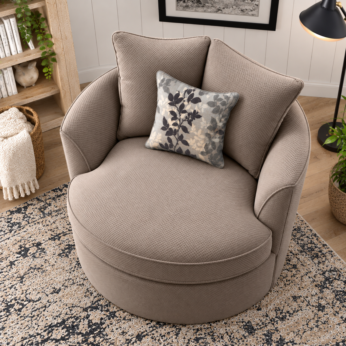 Luxury Round Swivel Accent Chair for Living Room | Plush Upholstered Barrel Chair with Cushioned Back & Seat | Modern Lounge Chair