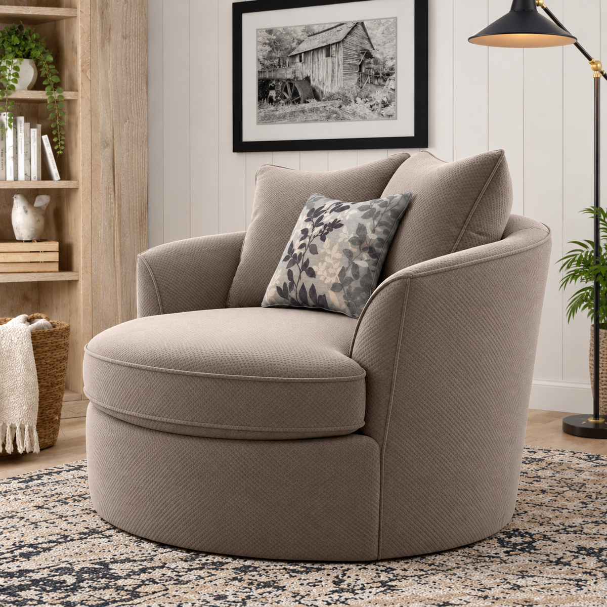 Luxury Round Swivel Accent Chair for Living Room | Plush Upholstered Barrel Chair with Cushioned Back & Seat | Modern Lounge Chair