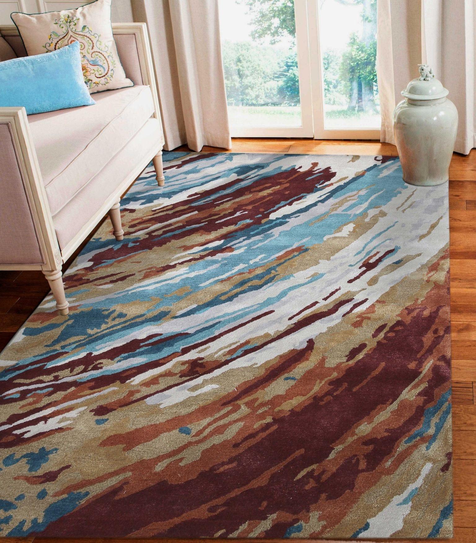 Orange Wool & Viscose Dream Scape 5x8 Feet Hand-Tufted Carpet - Rug - Ouch Cart