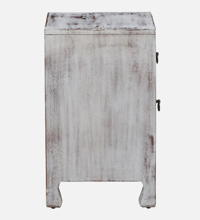 Solid Wood Bedside Table In White Distress Finish - Ouch Cart