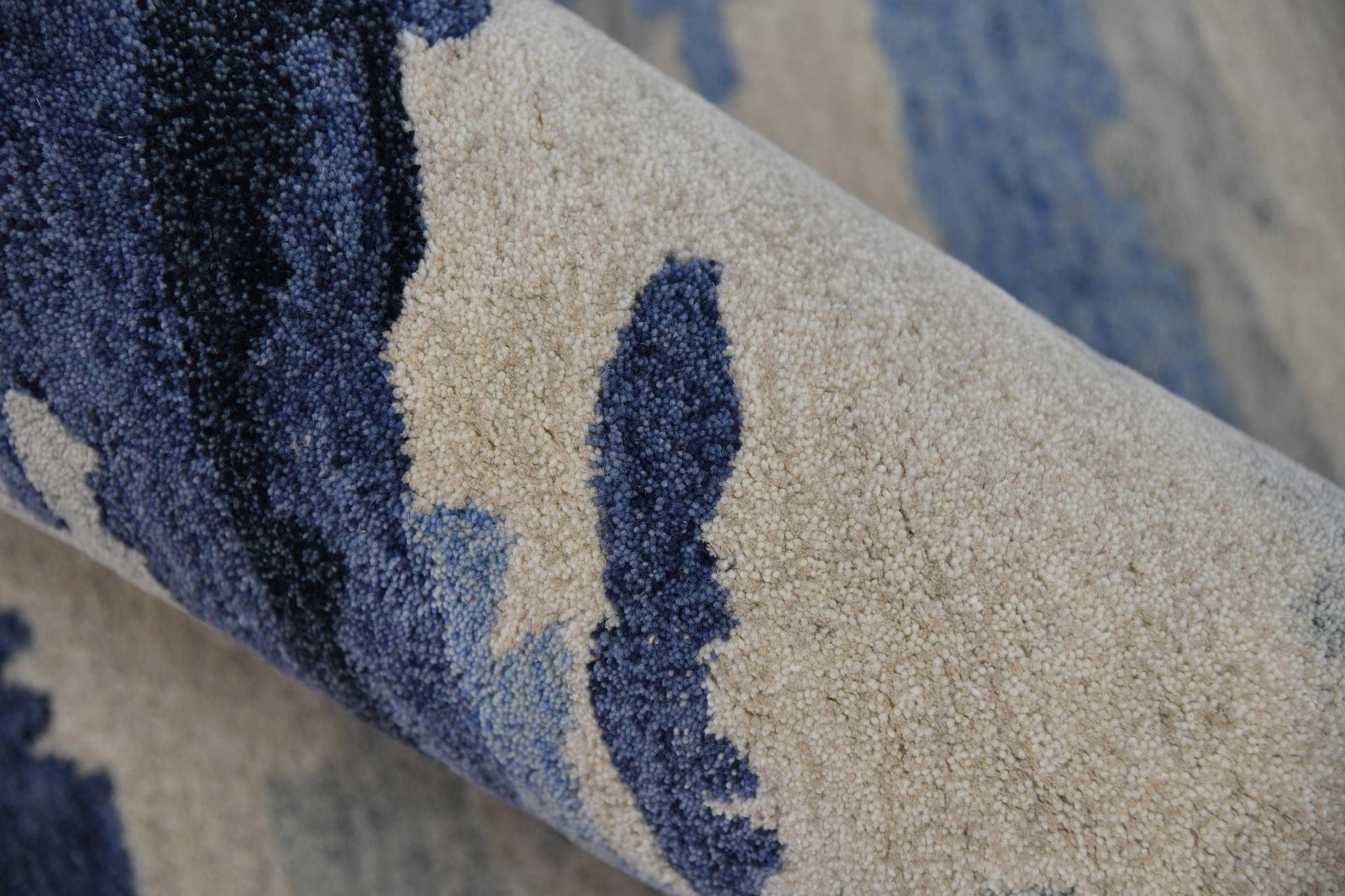 Navy Wool & Viscose Abstract 4x6 Feet Hand-Tufted Carpet - Rug - Ouch Cart