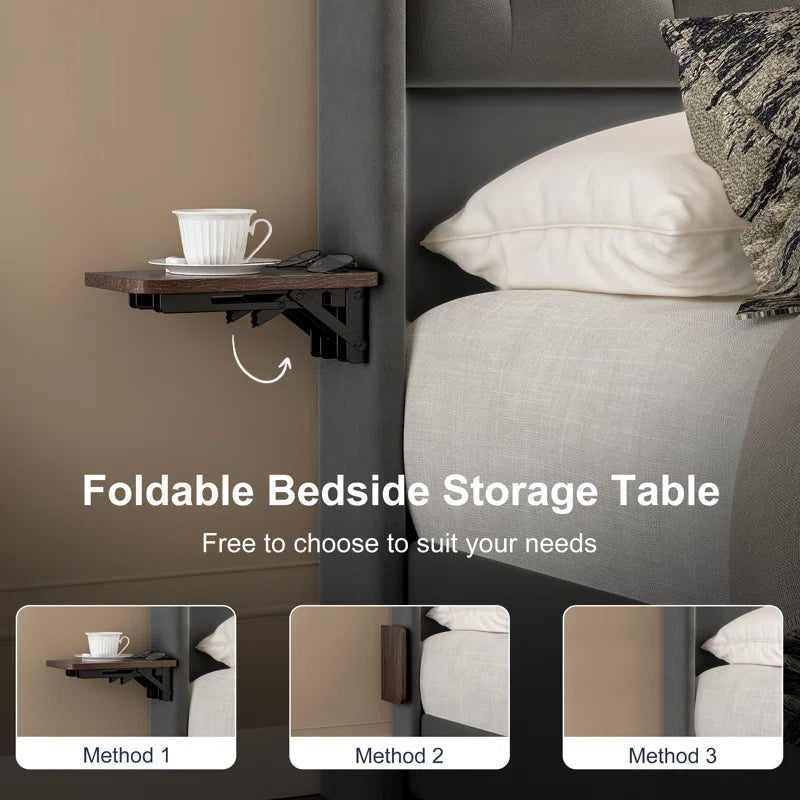 Maber Upholstered Queen Bed with 4 Drawers, Storage Platform Bed with 2 Bedside Tables , Velvet Wingback Bed, No Boxing Spring Needed, Gray