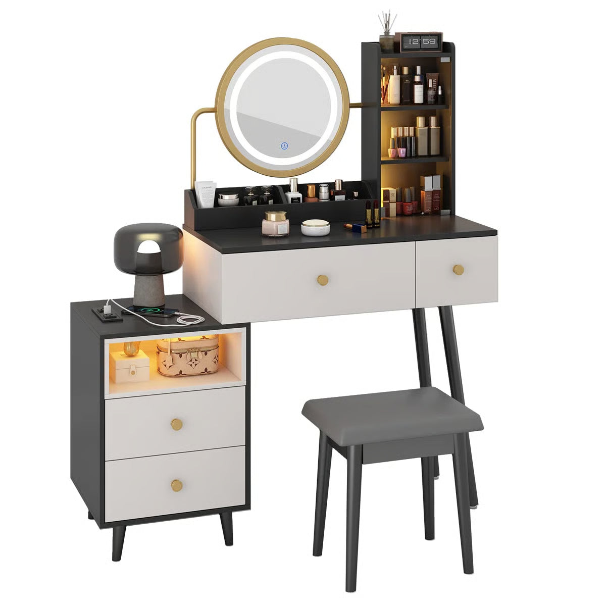 Vanity Makeup Desk Set with Touch Screen Dimming Mirror – Modern Design-OUCH CART |Dressing table
