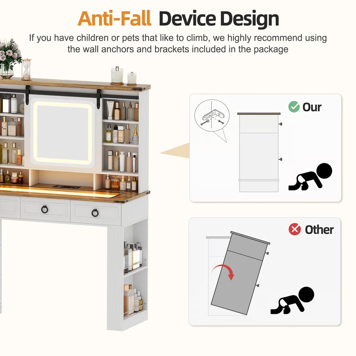 Makeup Vanity Desk for Bedroom with Storage, Mirror