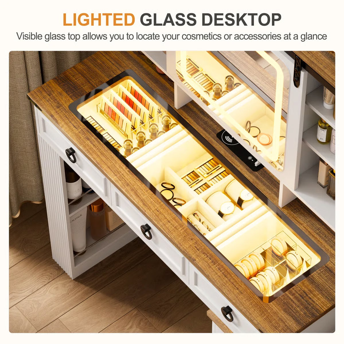 Makeup Vanity Desk for Bedroom with Storage, Mirror - OUCH CART | Dressing table