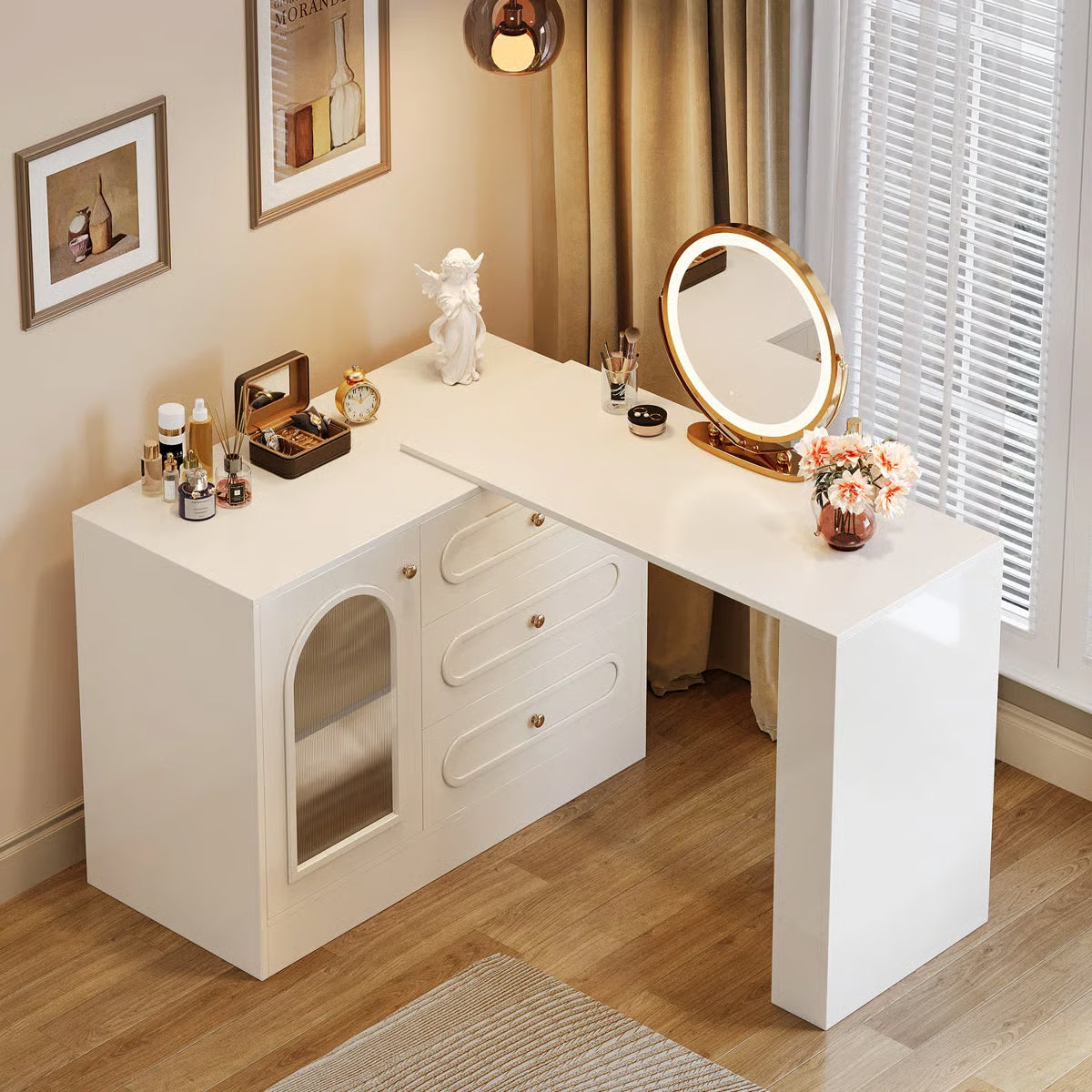 White Makeup Vanity Desk – Modern Dressing Table with Reversible Storage Drawers (Without Mirror) -OUCH CART |Dressing table
