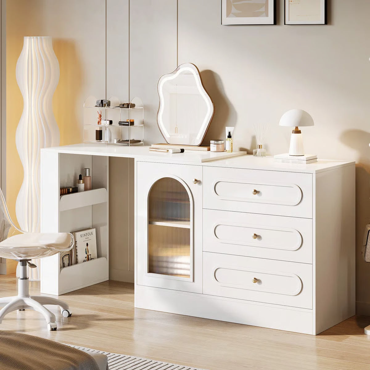 White Makeup Vanity Desk – Modern Dressing Table with Reversible Storage Drawers (Without Mirror) -OUCH CART |Dressing table