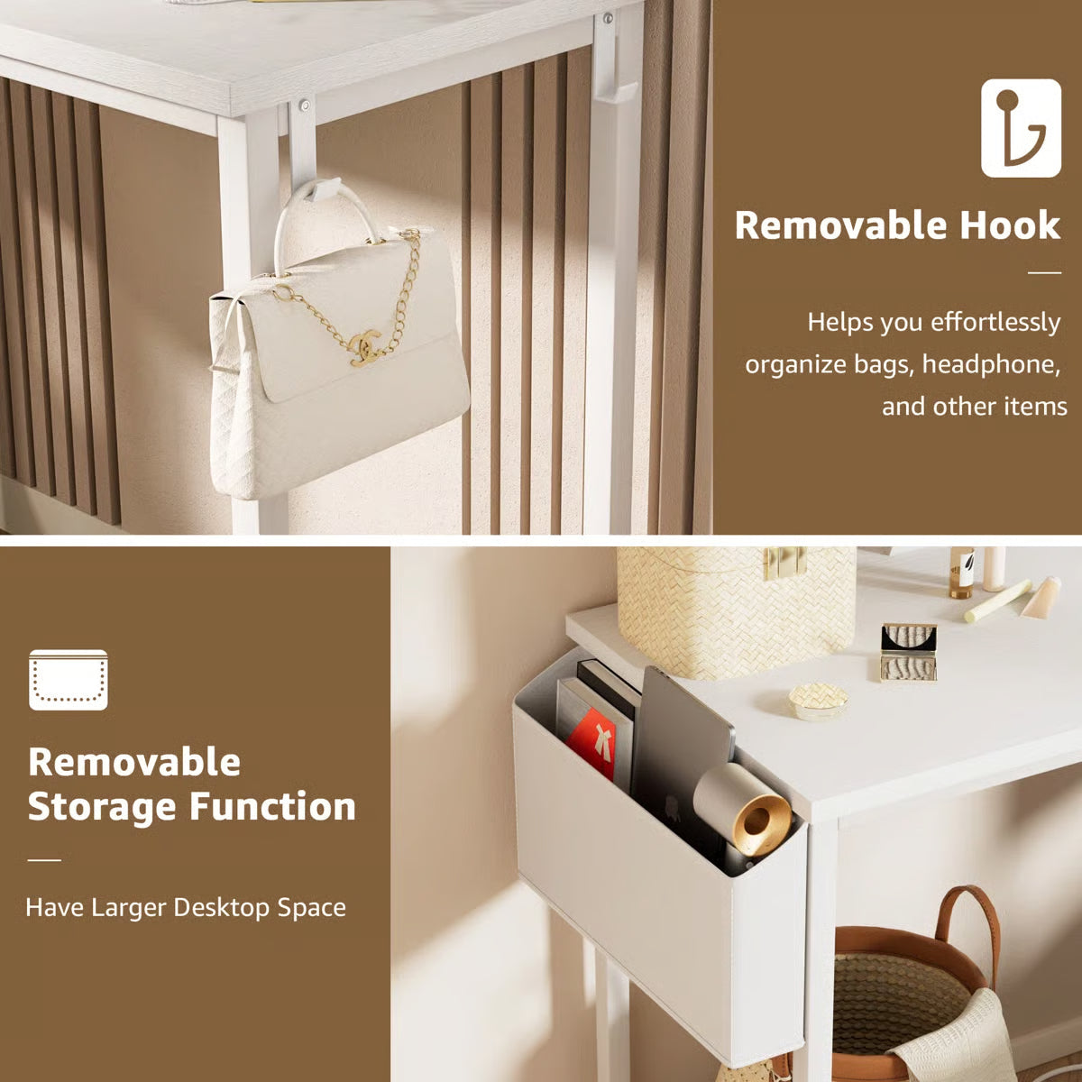 Small Makeup Vanity Desk Set with Chair, LED Mirror, USB & Built-In Power Outlets