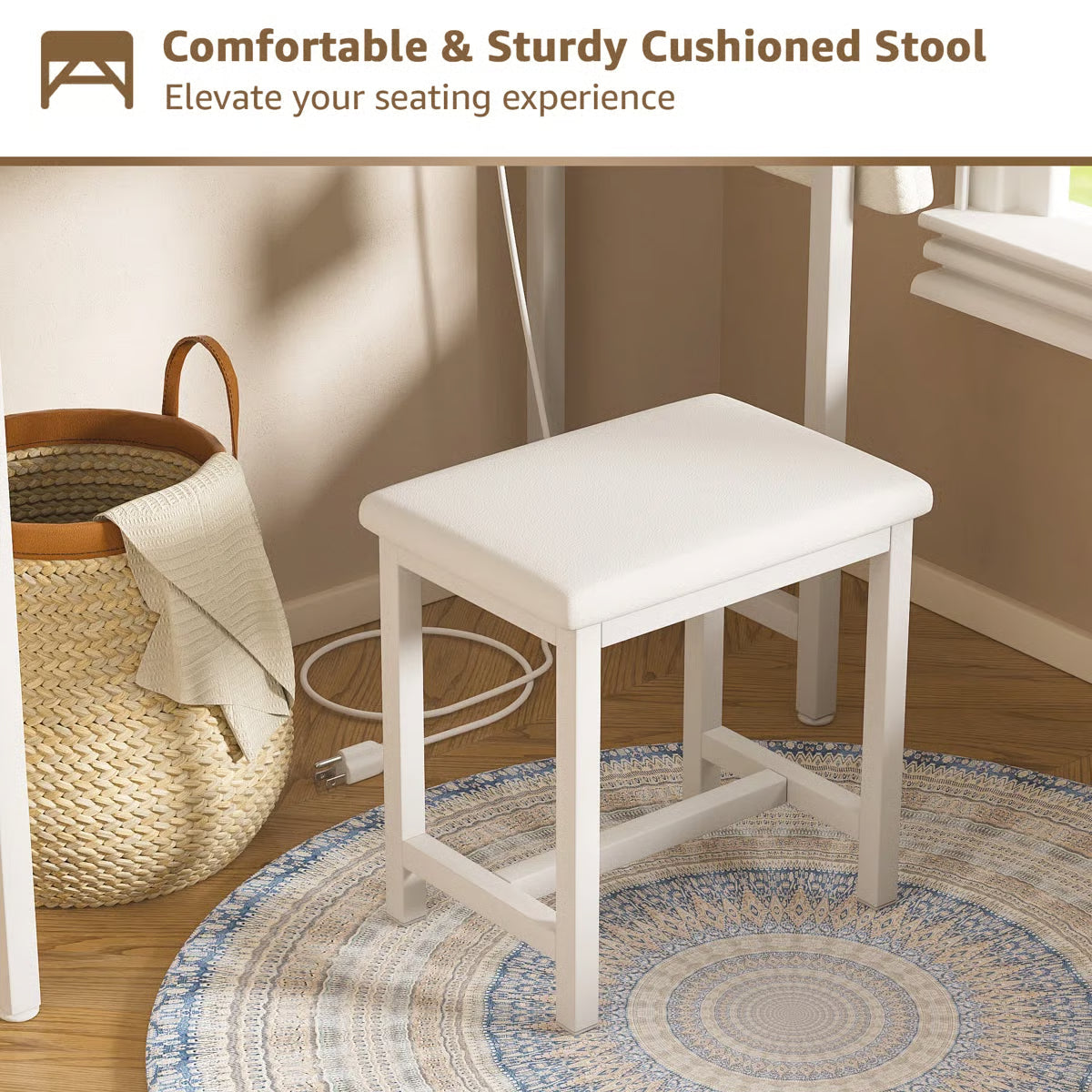 Small Makeup Vanity Desk Set with Chair, LED Mirror, USB & Built-In Power Outlets
