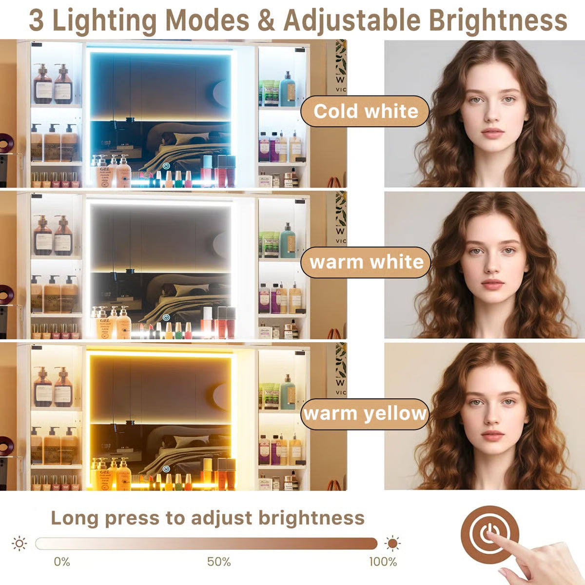 Makeup Vanity Desk with LED Mirror & RGB Cabinets – White, 5 Drawers, 3 Lighting Modes & Power Outlet