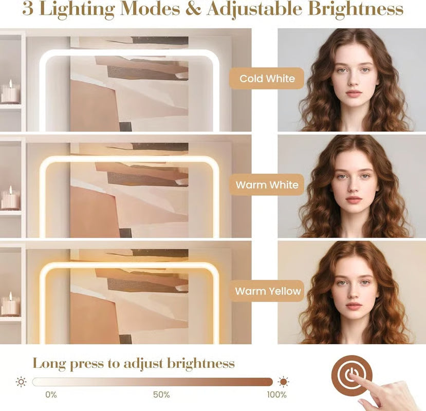 Makeup Vanity Desk w/ LED Lights & Power Outlets - 2 Drawers, Cabinet & Stool - Dressing Table with Charging Station-OUCH CART |Dressing table