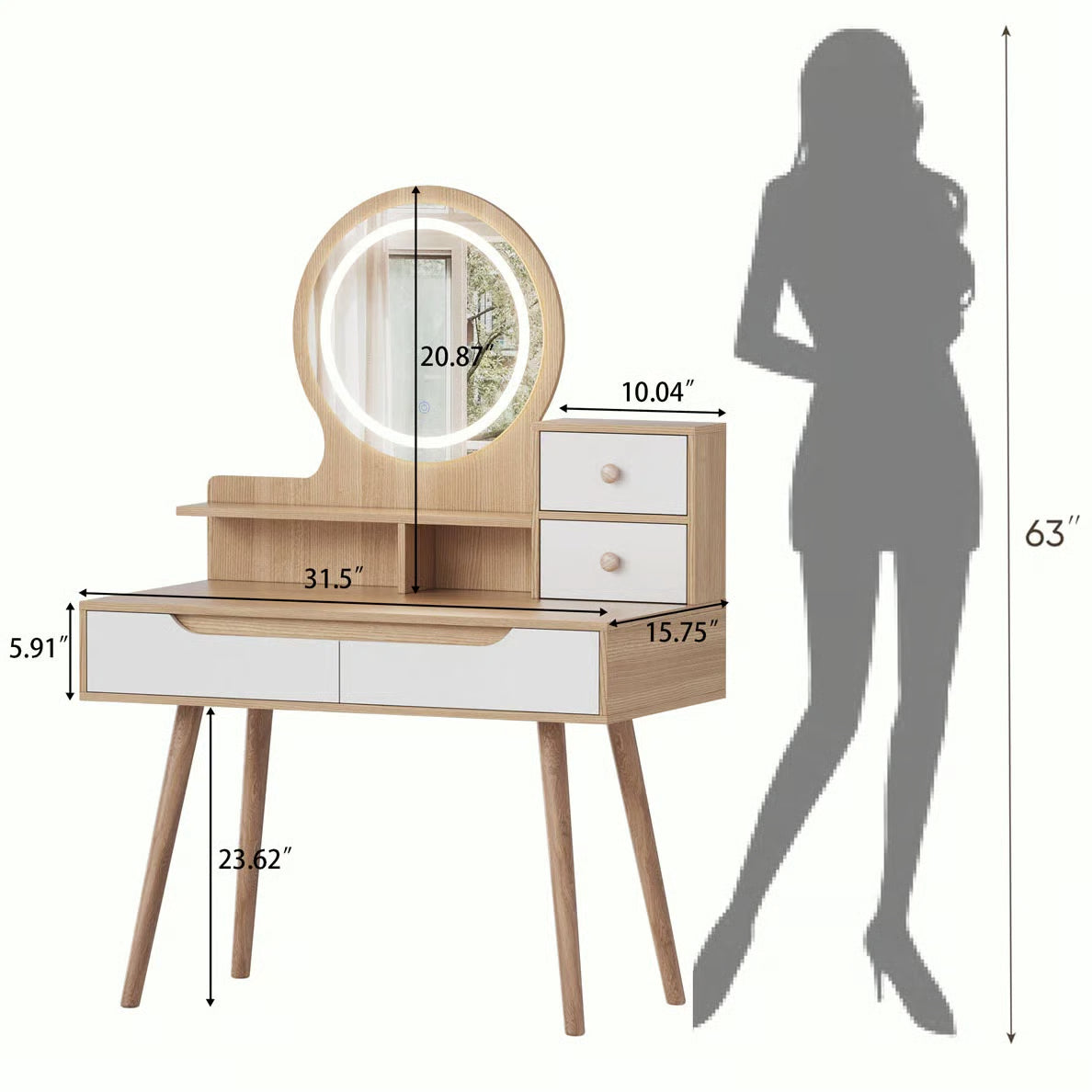 LED Lighted Makeup Vanity Desk – 3 Adjustable Mirrors, 4 Drawers & 3 Shelves