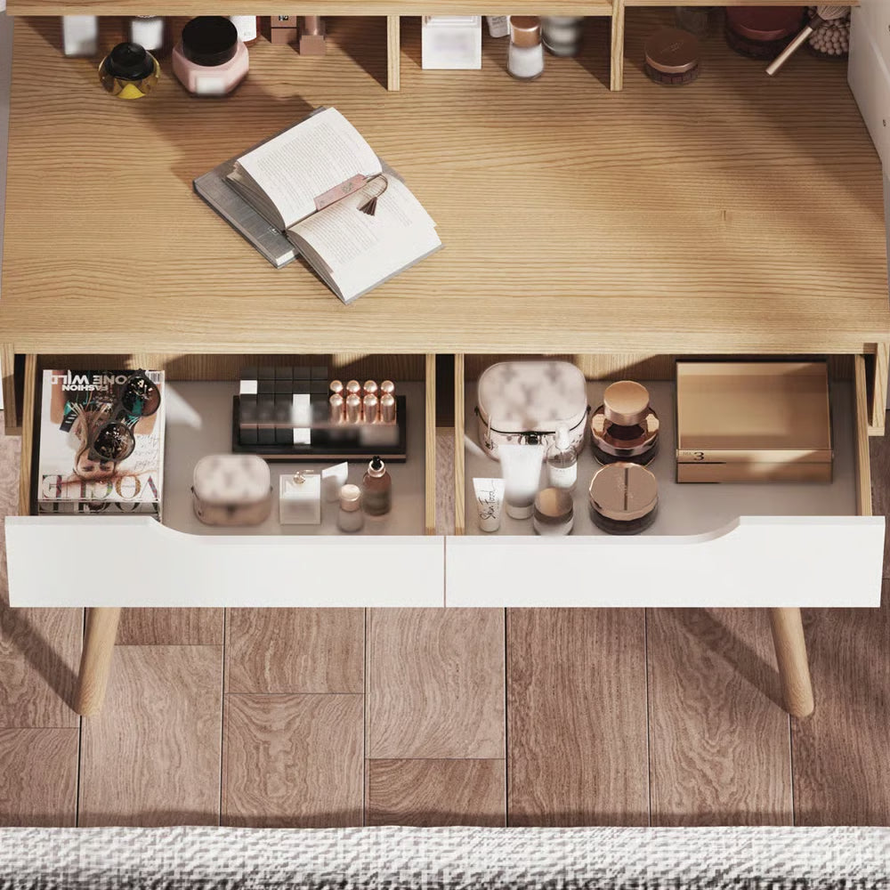 LED Lighted Makeup Vanity Desk – 3 Adjustable Mirrors, 4 Drawers & 3 Shelves