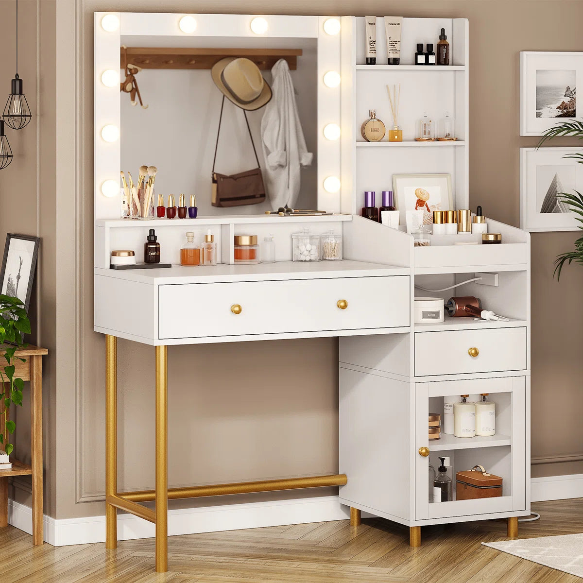 White Lighted Makeup Vanity Desk with 3 Adjustable Light Modes