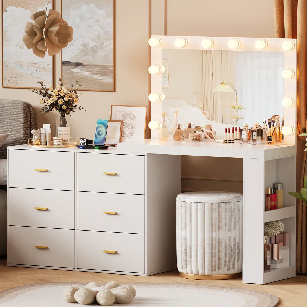 Makeup Vanity Desk with Mirror 6 Drawers Vanity Table -OUCH CART | Dressing table