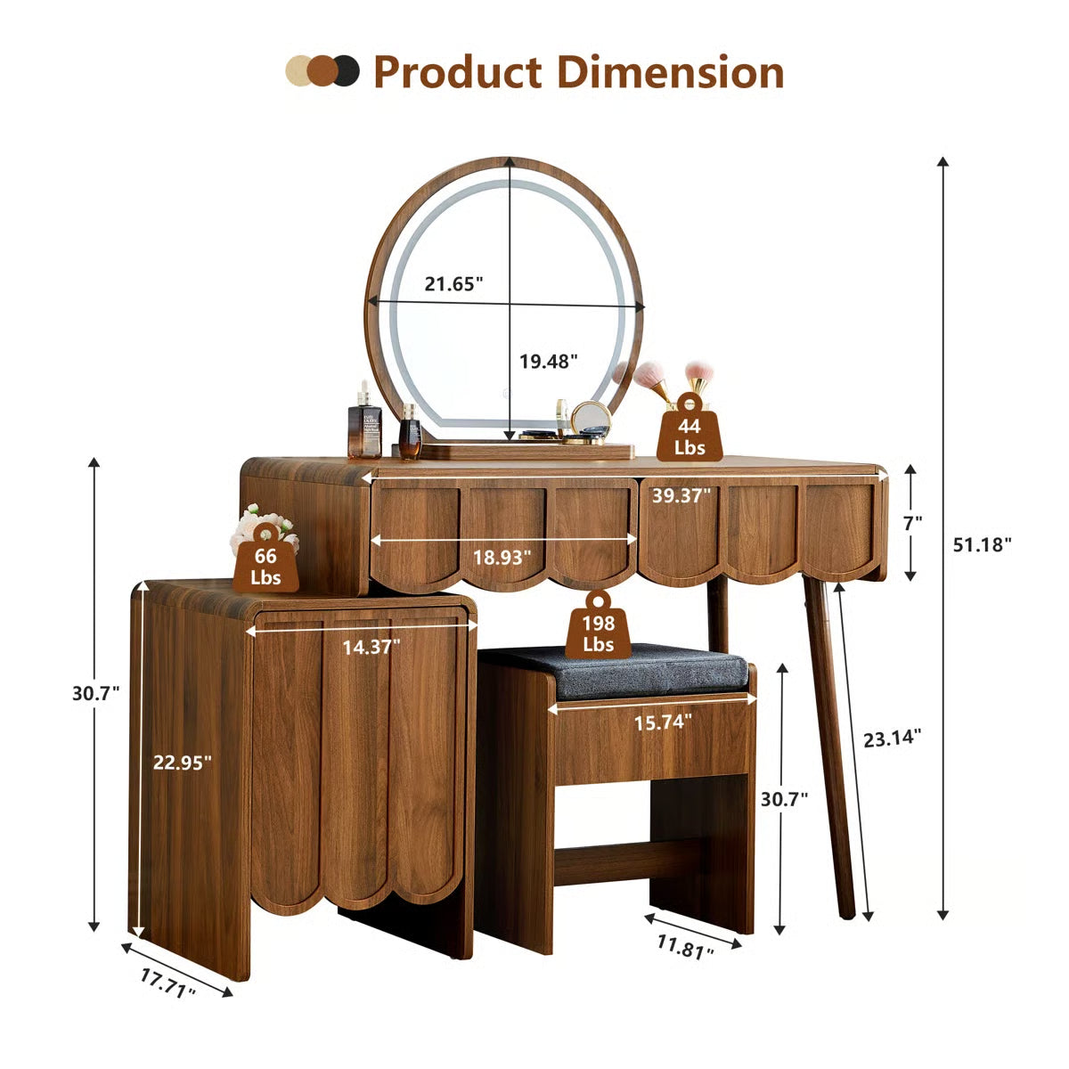 Modern Makeup Vanity Set with LED Mirror, Storage Drawers & Comfortable Stool