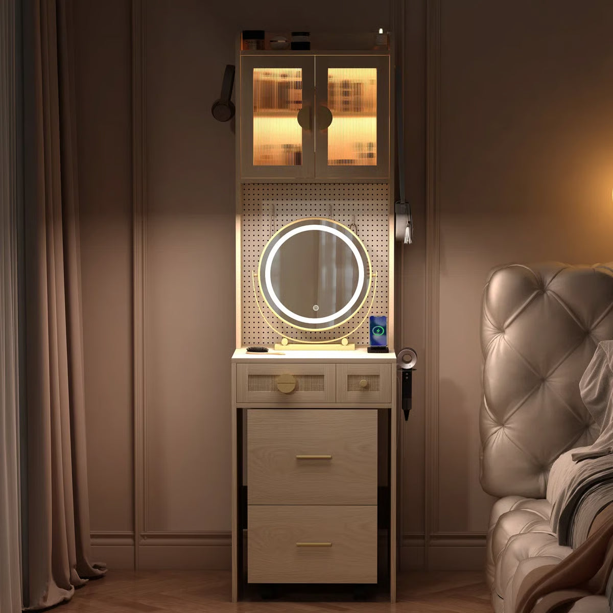 Makeup Vanity Set with LED Lights and Power Outlets-OUCH CART 
Dressing table