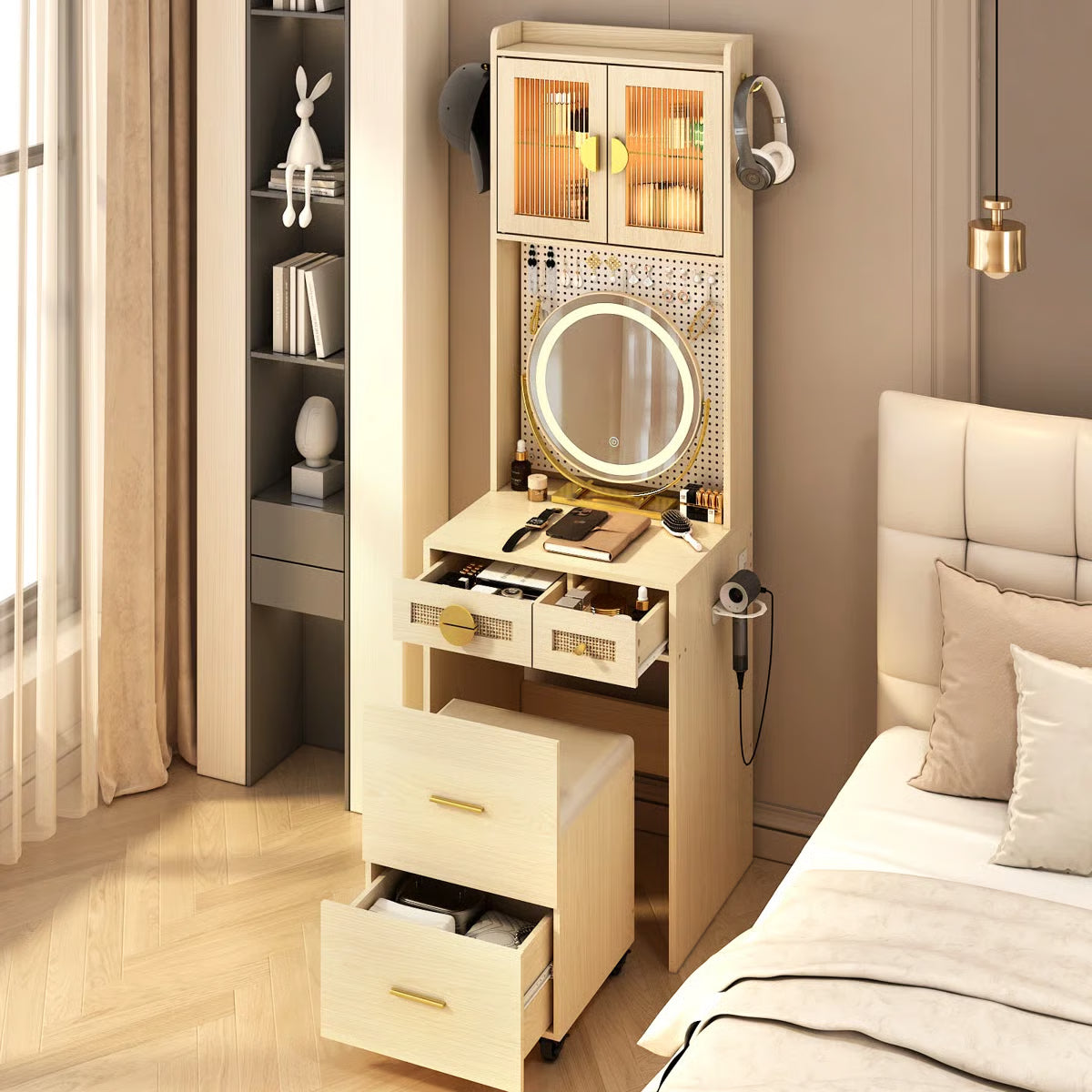 Makeup Vanity Set with LED Lights and Power Outlets