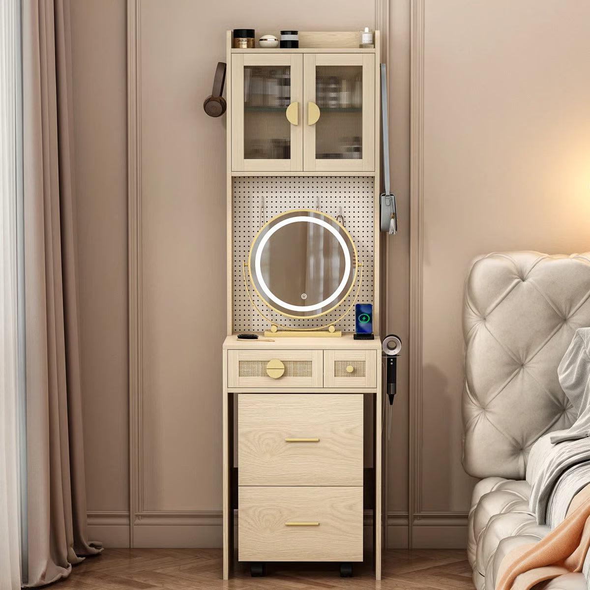 Makeup Vanity Set with LED Lights and Power Outlets-OUCH CART 
Dressing table