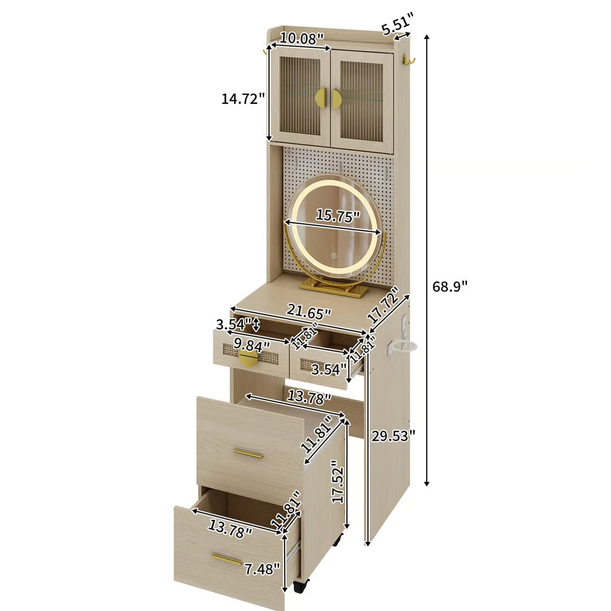 Makeup Vanity Set with LED Lights and Power Outlets