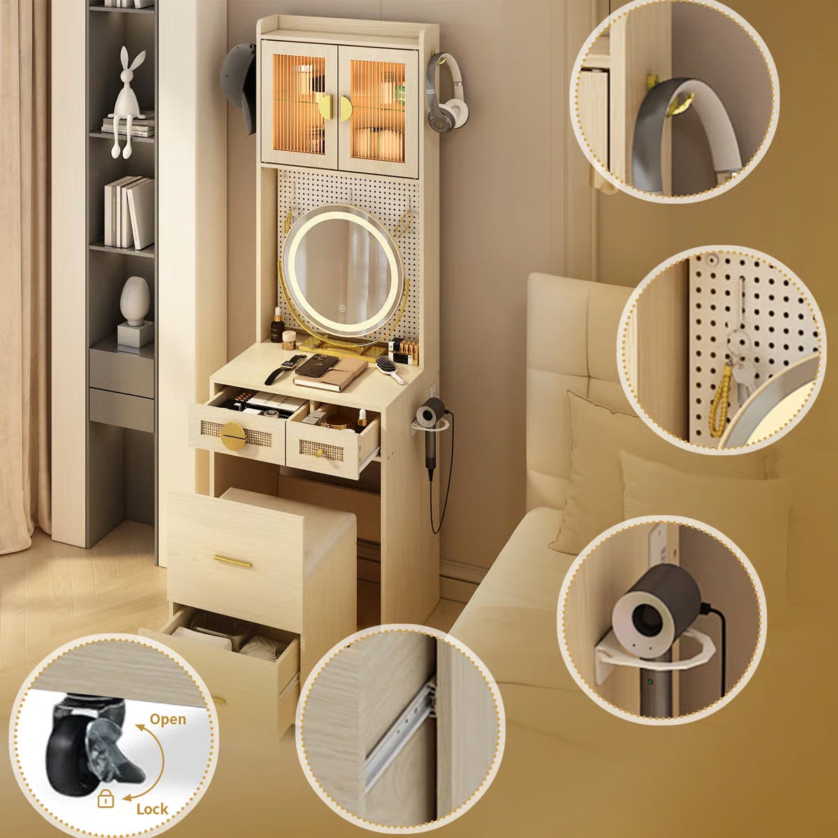 Makeup Vanity Set with LED Lights and Power Outlets-OUCH CART 
Dressing table