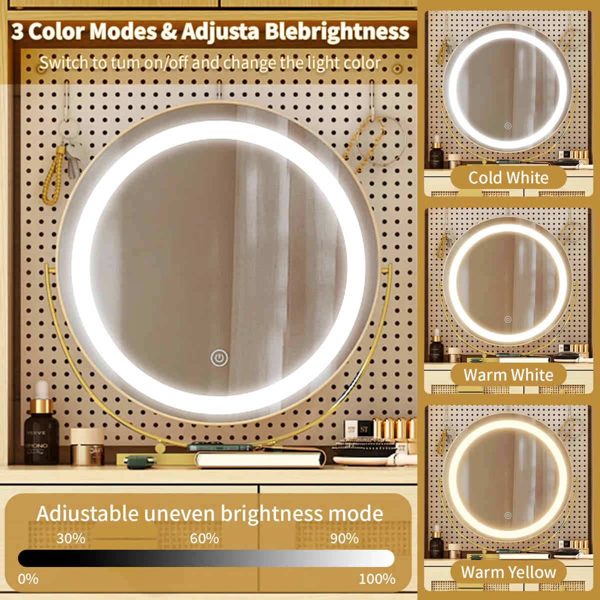 Makeup Vanity Set with LED Lights and Power Outlets